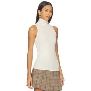 ENZA COSTA Cashmere Halter Turtleneck Top Womens XS Cream Natural Sleeveless